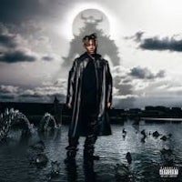 the cover of the album,'god's plan', featuring a man in a black coat standing in front of a water